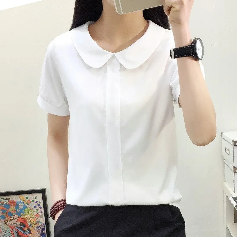 Mori Girls Autumn Long Sleeve Peter Pan Collar White Chiffon Blouse Casual Office Lady Shirt Solid Japanese School Uniform Blouses