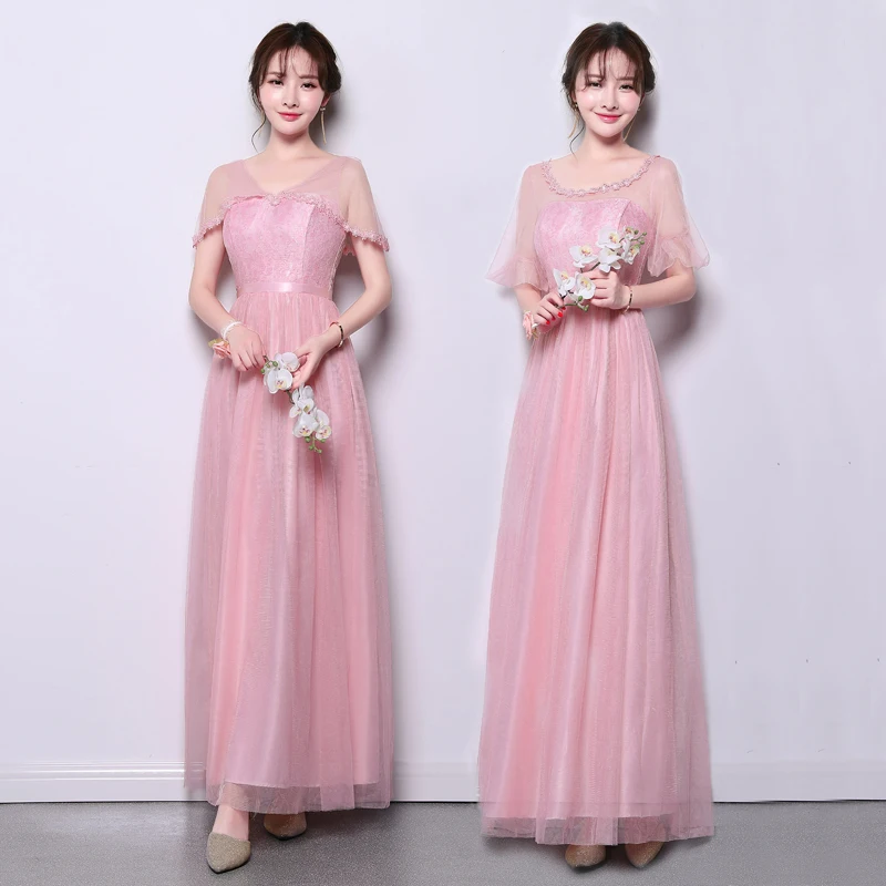 Bridesmaid Dress Illusion lace Short Sleeve Bridesmaid Dresses Wedding Party Performance Gown S1839 Gray Champagne Pink Bridesmaid Dress Illusion lace Short Sleeve Bridesmaid Dresses Wedding Party Performance Gown S1839 Gray Champagne Pink