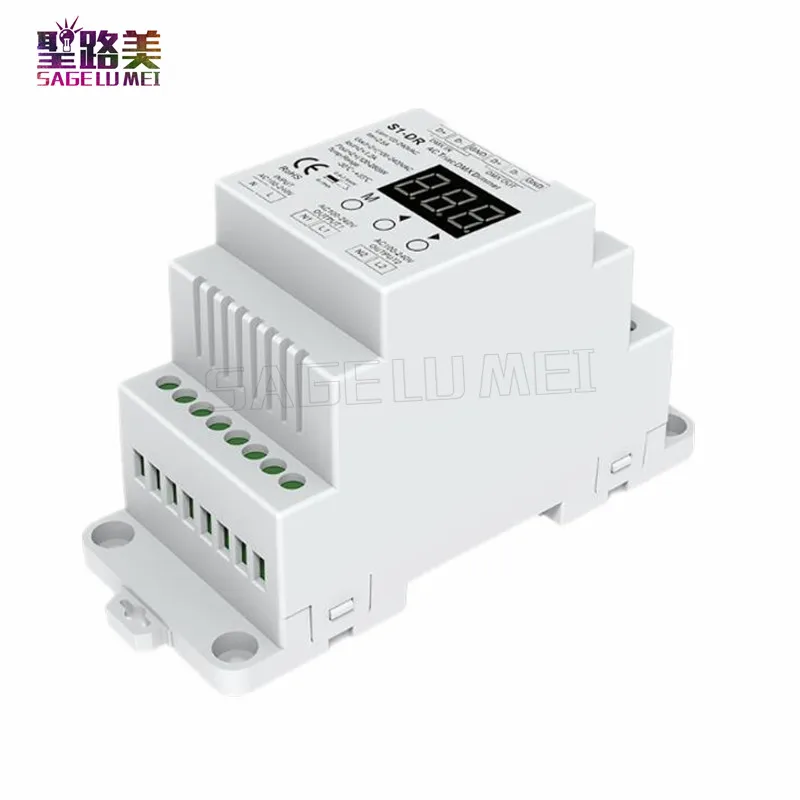 1 шт. S1-DR AC100V-240V din-рейку 2 канала 2CH AC Triac DMX диммер, двухканальный выход кремния DMX512 светодиодный контроллер