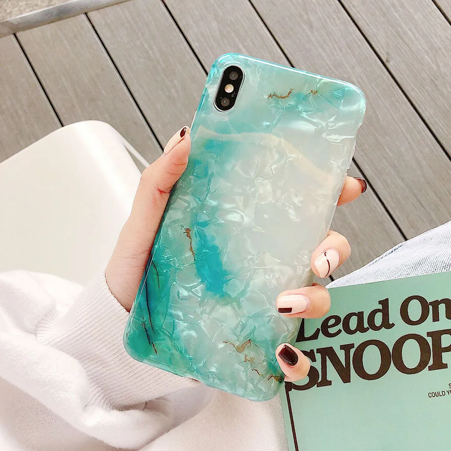 

Green rmarble shell pattern phone case for iPhone xsmax 7 7Plus xr 6 6s 6plus 6splus 8 8Plus X XS soft TPU Anti fall