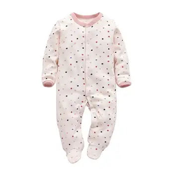 

Baby Girl Footies Pajamas with Dot Print Button Front Baby Girl Pink Cotton Sleep and Play for 0-6 Months