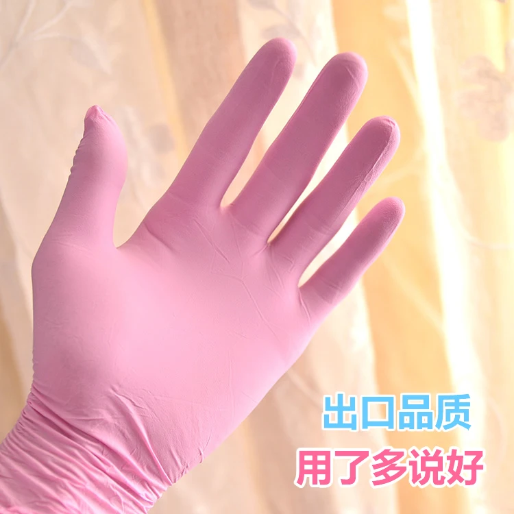 

Pink Rubber Gloves Disposable Medical Household Flock Lined Catering Food Labor Insurance Housework Gloves.G-0039
