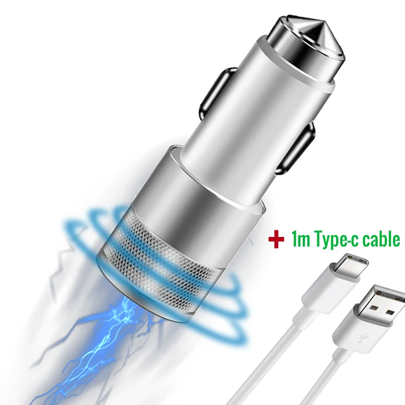 

Dual USB Port Car Charger 2100mah 5V 2A Power Charging Adapter for Samsung Xiaomi iPhone Portable Mini Charging USB Type-c Cable