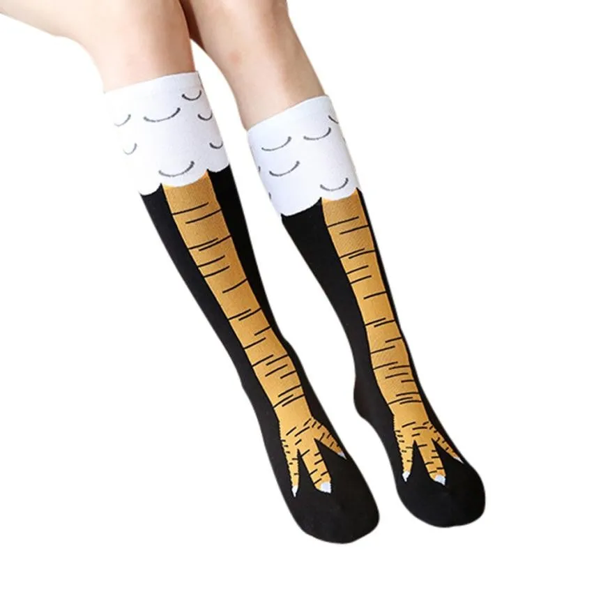 2018 summer womens candy colored stripes cotton sexy long socks style party Casual Chicken Creative Print Cartoon Thigh Socks