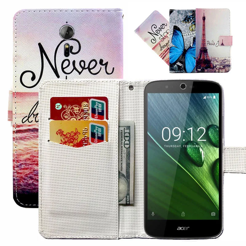 

Fashion 11 Colors Cartoon Painting PU Leather Magnetic clasp Wallet Cover For Acer Liquid Zest Plus Z628 Case