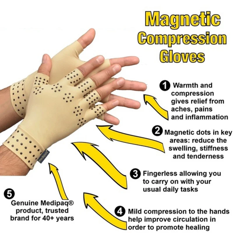 1 Pair Magnetic Therapy Fingerless Gloves Arthritis Pain Relief Heal Joints Braces Supports Hand Care Tool