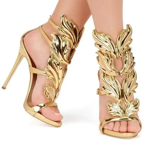 

Women's Shoes Rome Wind Metal Wings Slender High-heeled Women's Sandals High-heeled Shoes gold/black/nude wedding shoes 35-42