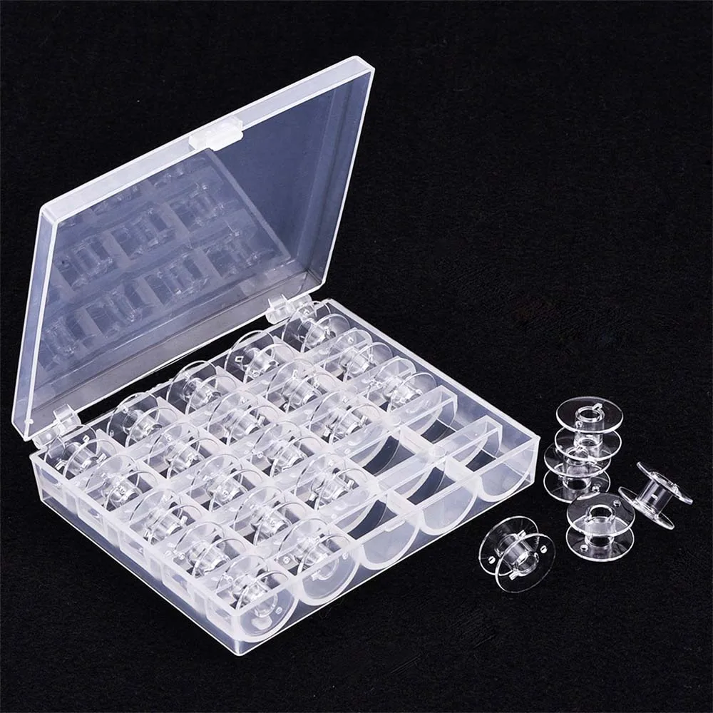 

25Pcs Plastic Sewing Machine Bobbins Spools Empty Bobbins Spools Sewing Machine Storage Box for Home Sewing Accessories Tool