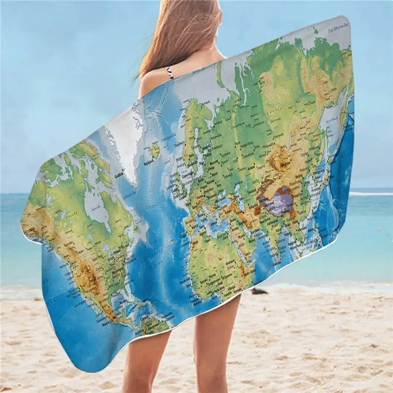 Постельное белье Outlet, Карта мира, банное полотенце, для ванной, Африканская Карта, микрофибра, пляжное полотенце, географическое, цветное, полотенце для душа, 75x150 см, Прямая поставка - Цвет: World Map