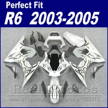 Бесплатный заказ мотоцикла для YAMAHA R6 обтекатель комплект 2003 2004 2005 серый пламени в белый Fit YZF R6 обтекатели 03 04 05