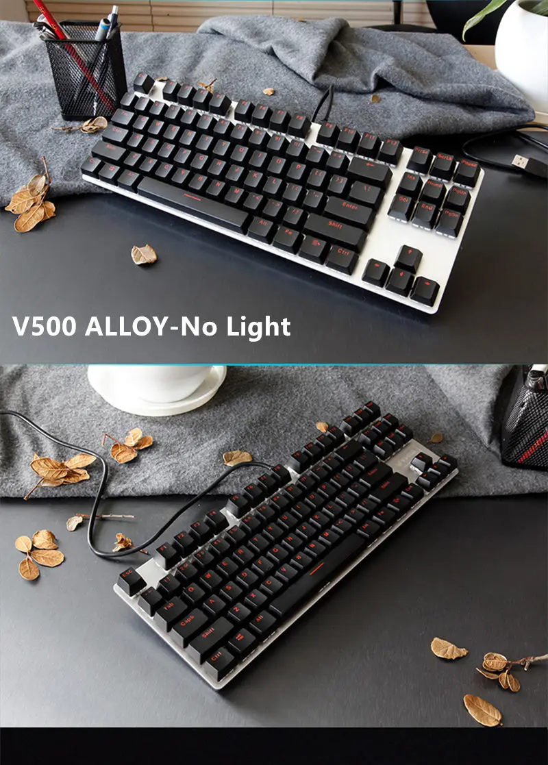 Механическая игровая клавиатура Teclado из сплава Rapoo V500 с питанием от USB для игрового компьютера, настольного ноутбука, черный/коричневый/синий