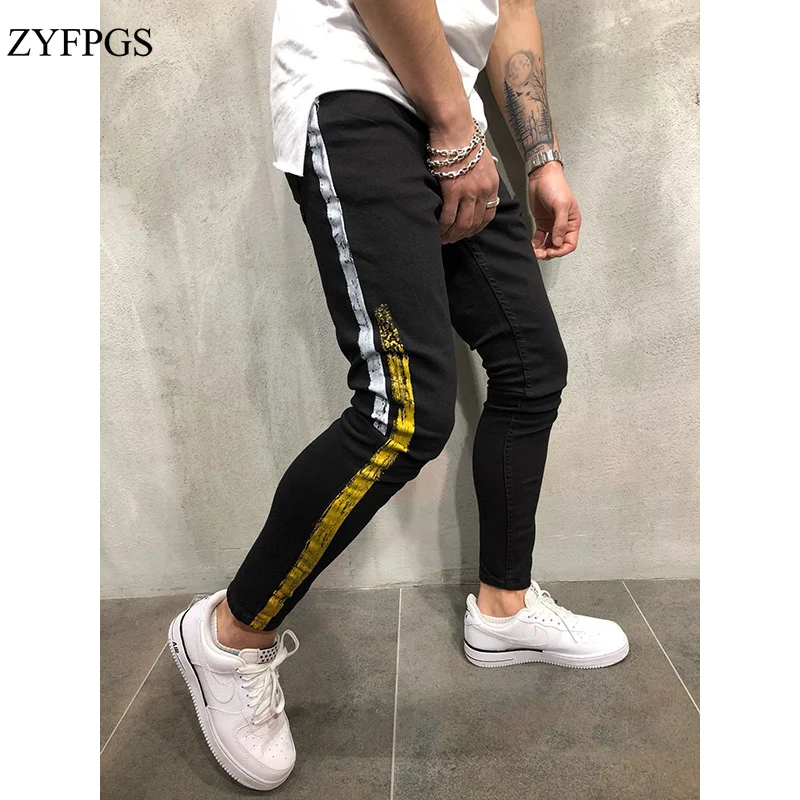 ZYFPGS новый хип хоп мужские джинсовые байкерские джинсы Slim Fit черные тонкие
