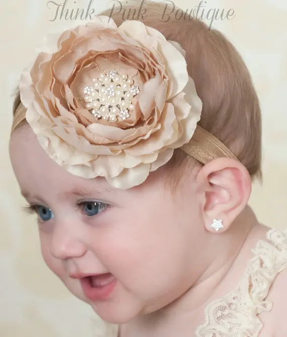 

12pcs/lot Satin Flower Matching Sparking Rhinestone Pearl Headband Layered Flower Headband Couture Headband