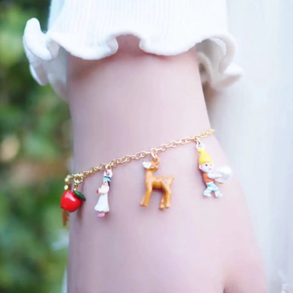 

2018 Amybaby Handmade Fashion Designer Enamel Glaze Snow White Fawn Raccoon Bracelet Jewelry For Party