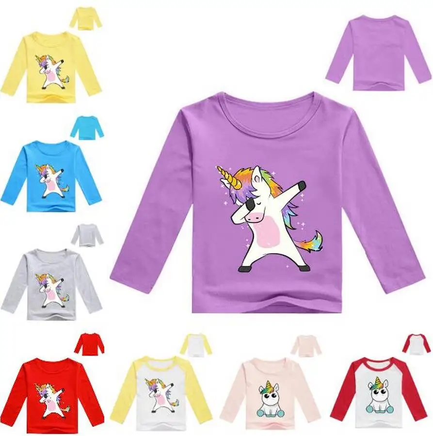 

Cartoon Long Sleeve T-Shirts For Boys Girls Tops Kids Unicorn Tshirts Teenage T Shirt Girl Size 2 4 6 8 10 11 12 13 14 Years