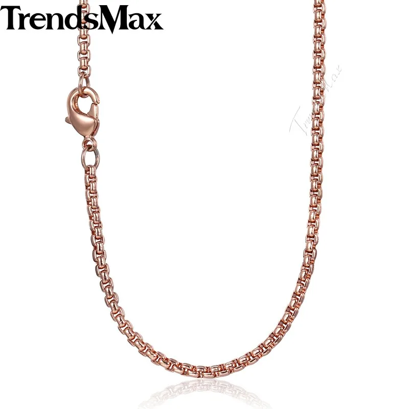 Trendsmax женское ожерелье из нержавеющей стали розовое золото цвет коробка цепь ожерелье для женщин мужчин 18-28 дюймов KKN555