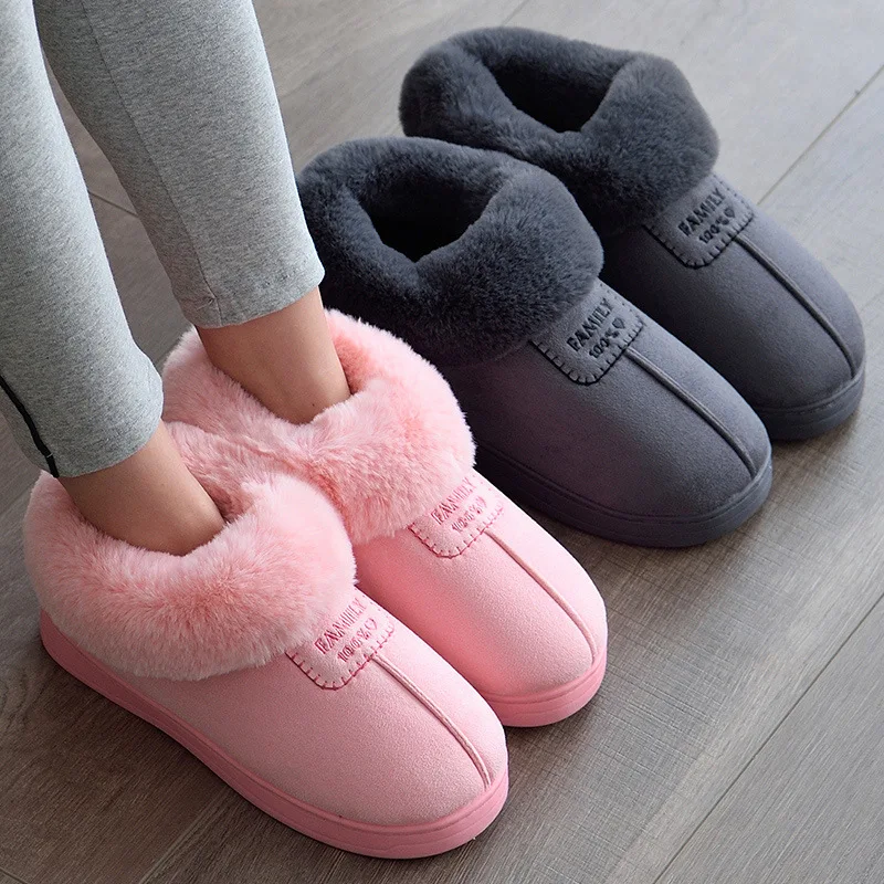 

Gienig Men's Home Slippers Winter Warm Indoor Fur Cotton Flat Shoes 2018 New Couple Bedroom Slippers