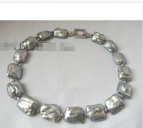 

******AA 18'' 19MMx21MM Silvery Rectangle Freshwater Pearl Necklace Earring Set