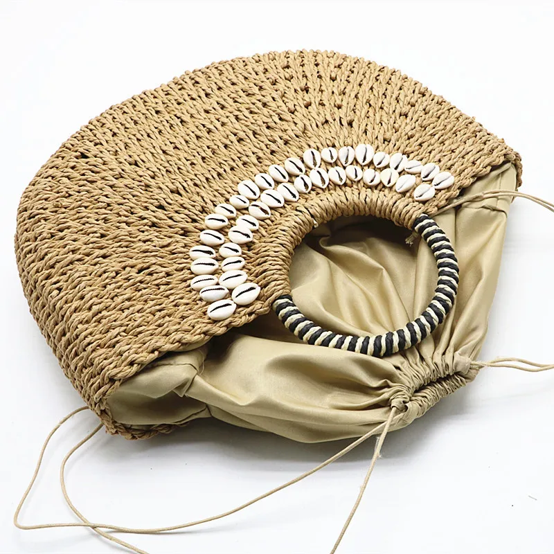 2019 New Summer Straw Bags Women Wicker Bag Rattan Bag Handmade Woven Beach Moon shaped Bag Bohemia Bali Handbag sac a main