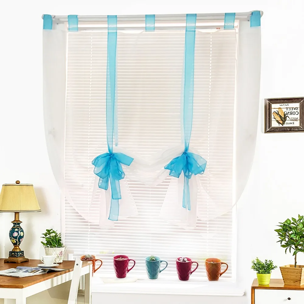 Junwell Polyeste Voile Ribbon Roman Curtain Blind Kitchen Curtains European Style Living Room Balcony Voile Window Tulle 1PC
