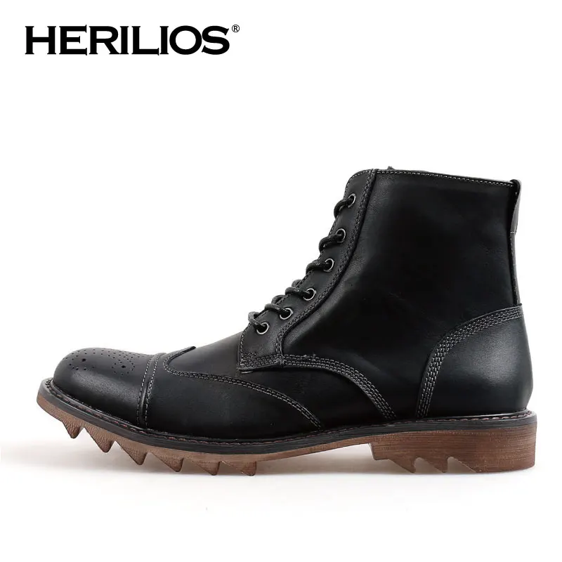 

2016 Winter New Arrival Herilios Men Leather Fashion Ankle Zip Lace-up Vintage Combat Boots