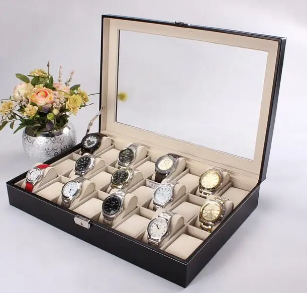

High Quality Crocodile Grain 24 Checks Watch Storage Box Organizer Watch Display Case Box