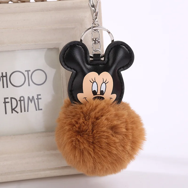 Милый пушистый меховой брелок Микки Маус из искусственного кроличьего меха помпон Микки Маус брелок для ключей сумка Подвески-безделушки автомобильный брелок подарок