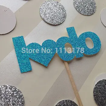 

Glitter I Do blue or pink Cupcake Topper baby bridal shower birthday food Picks wedding party cake topper decor