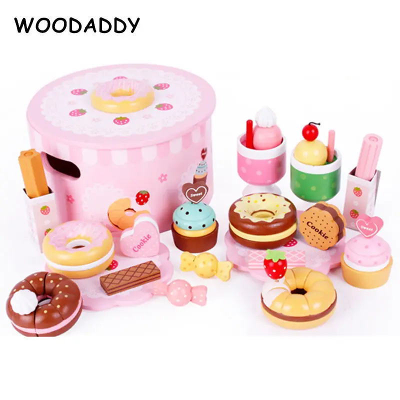 

Dropshipping Simulation Doughnut Box Pink Strawberry Wooden Toys For Kids Afternoon Tea Birthday Cream Cake Educational Gift