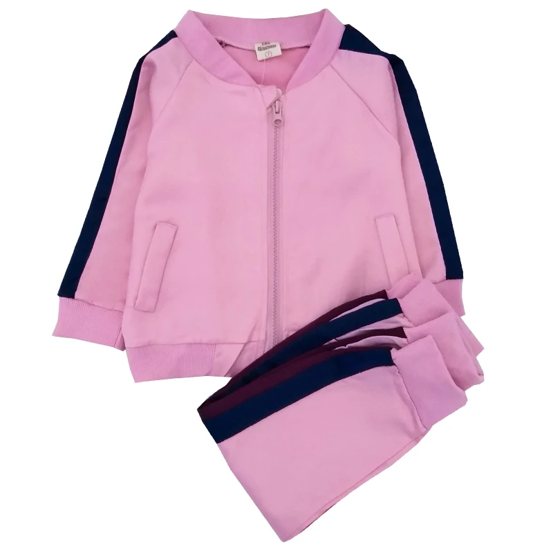 Spring Little Girls Baseball Uniform Zipper Jacket + Sport Pant 2pc Clothing Sets New Arrival Casual Childrens Sets