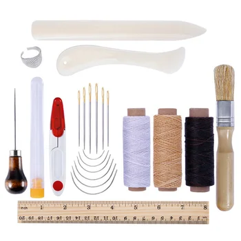 

22pcs Bookbinding Leather Stitching Tools Set with Bone Folder Creaser Needles Awl Waxed Thread for DIY Handmade Craft Supplies