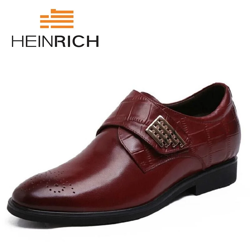 

HEINRICH New Men Dress Formal Shoes Pointed Toe Business Inside Heighten Shoes Man Genuine Leather Male Flats Shoes Mocasines