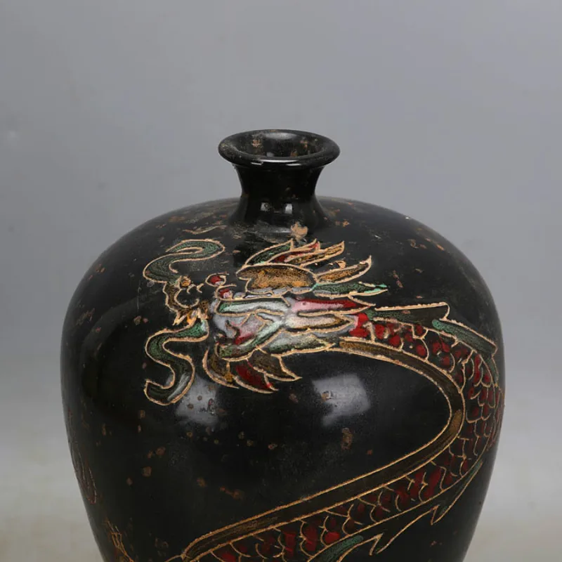 Керамическая ваза Song Dynasty с черной глазурью ручная работа дракон старая имитация