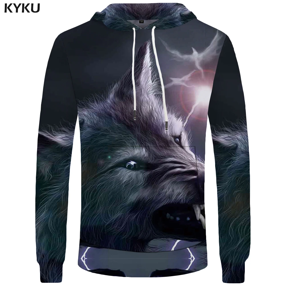 KYKU Wolf толстовки мужские солнцезащитные Толстовка с животными Hoddie мужская одежда