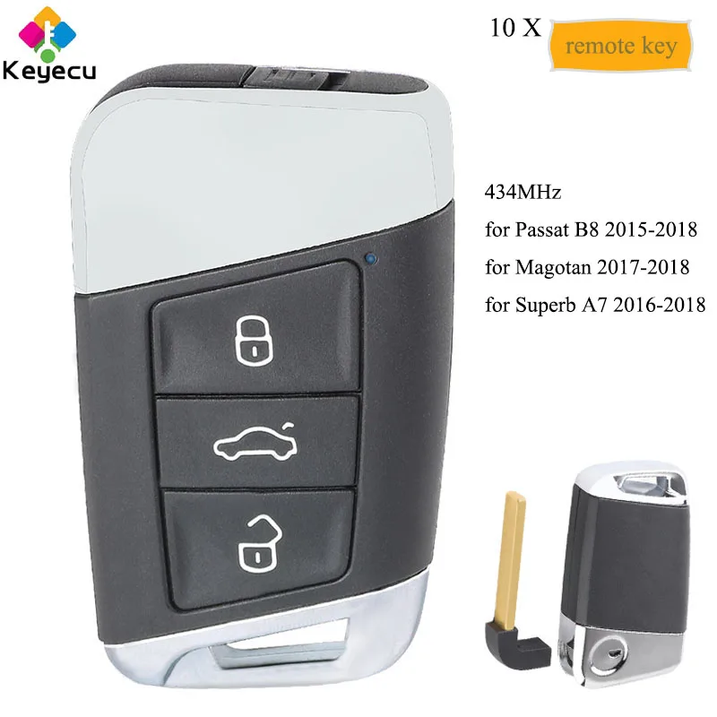 

KEYECU 10PCS/Lot Replacement Smart Remote Key With 3 Buttons & 434MHz - FOB for Volkswagen Magotan Superb A7 Passat B8 2015-2018