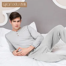 QIANXIU Осенняя Высококачественная Пижама, Мужская пижама с длинным рукавом и v-образным вырезом, комплект одежды для сна, pijama masculino, пижамные комплекты, hombre, 2 шт