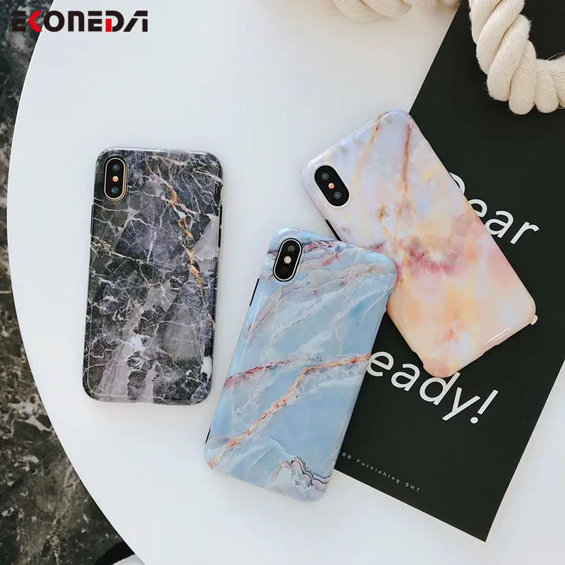 

EKONEDA Glossy Silicone Case For iPhone 8 Plus X Marble Stone Patterned Soft TPU Cover For iPhone 7 Plus 6 6S Plus XS Max Case