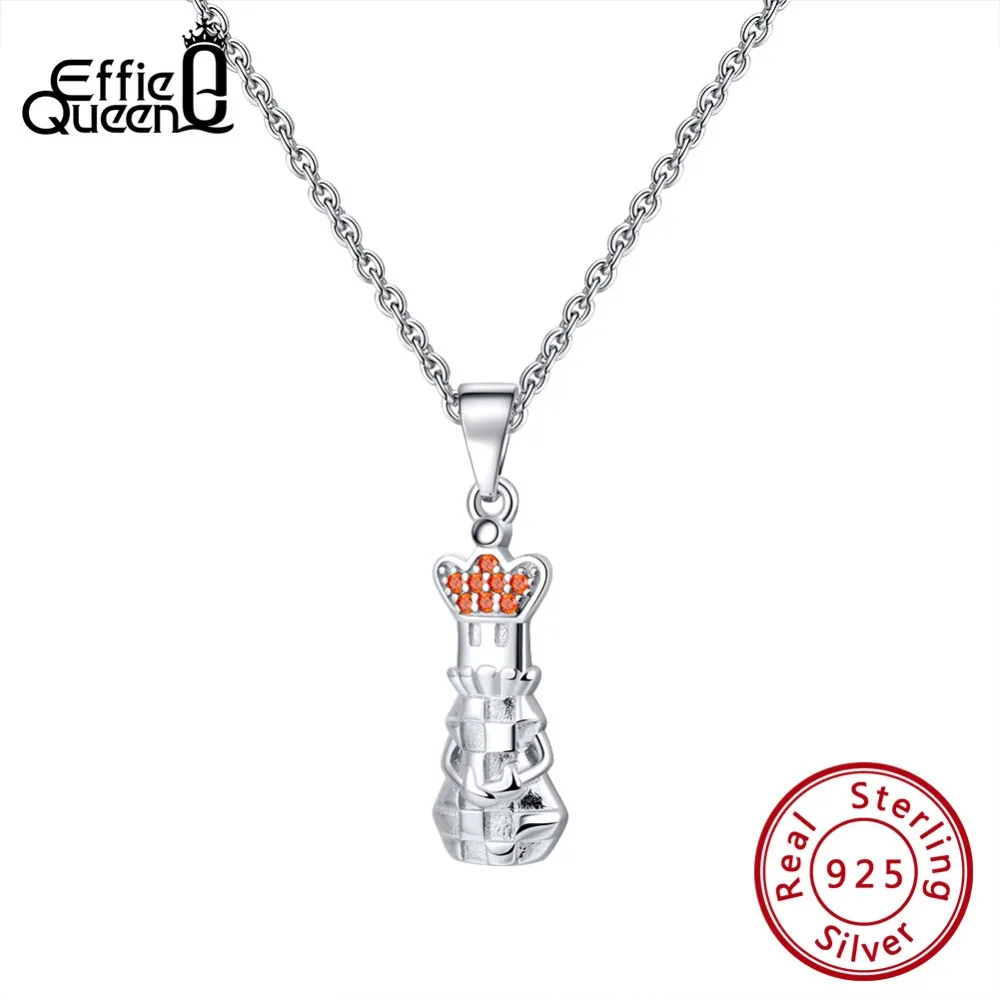 

Effie Queen Silver 925 Women Pendant Necklace Cute Chess Character 27mm Silver Pendants With Red AAA CZ Crystal Jewelry BN131