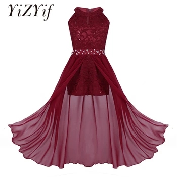 

YiZYiF Girls Romper Dress Sleeveless Floral Lace Rhinestone High Neck Maxi Romper Dress for Pageant School Dance Birthday Party