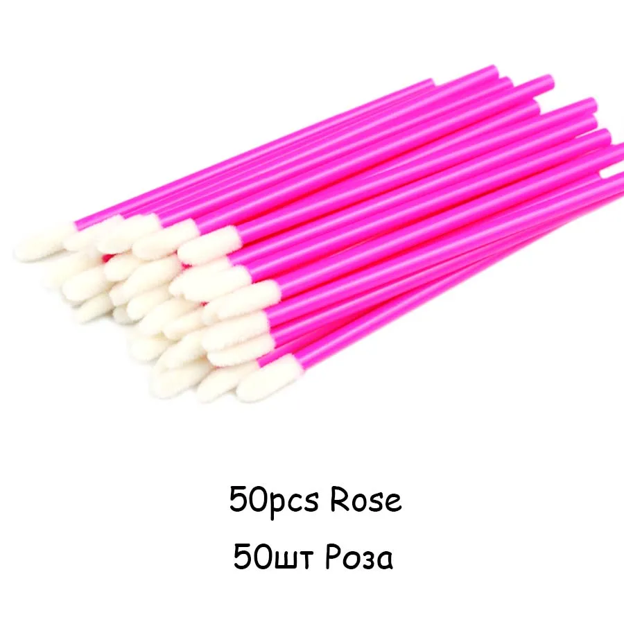 50pcs Rose Одноразовые кисточки для губ кисти 50 шт. щетка для очистки ресниц Инструменты для удаления макияжа губная помада губная палочка-аппликатор для блеска инструмент кисть для губ - Цвет: 50pcs Rose
