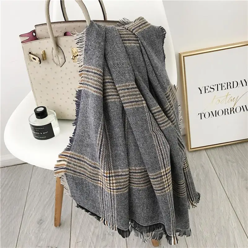 3 Colors High quality fashion lady feel camel dark plaid scarf thick autumn and winter models large shawl