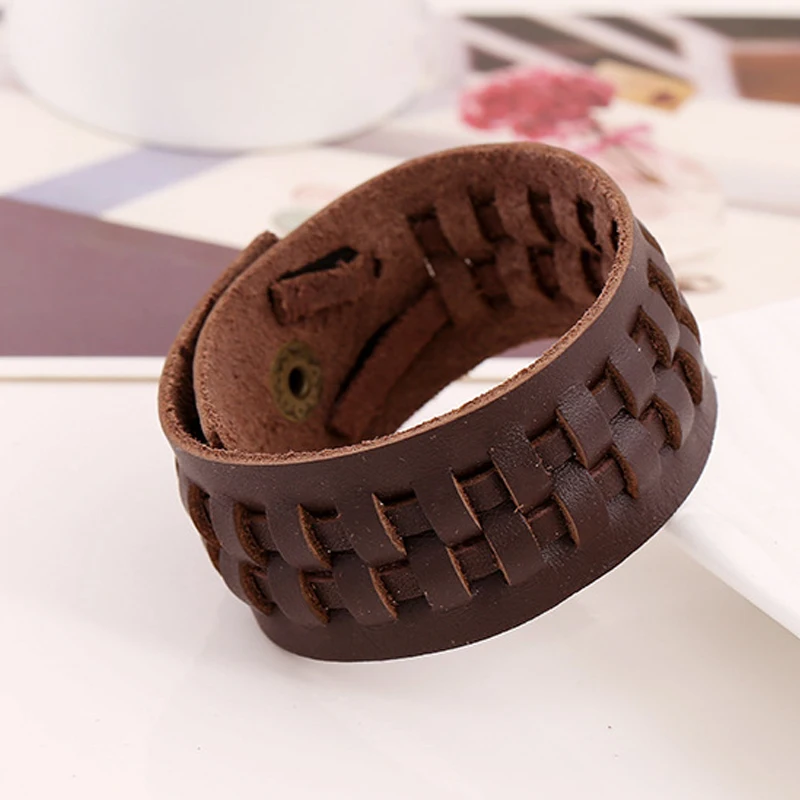 Браслет Шарм Мужской плетеный из натуральной кожи в стиле ретро|bracelets for|leather wrap