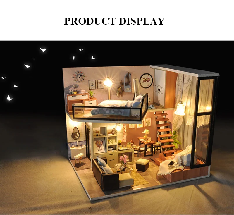 DIY Miniature Doll House 3D Wooden Dollhouse with Furniture Dust Cover Assemble Kit Toys Doll Houses for Children Birthday Gift (5)