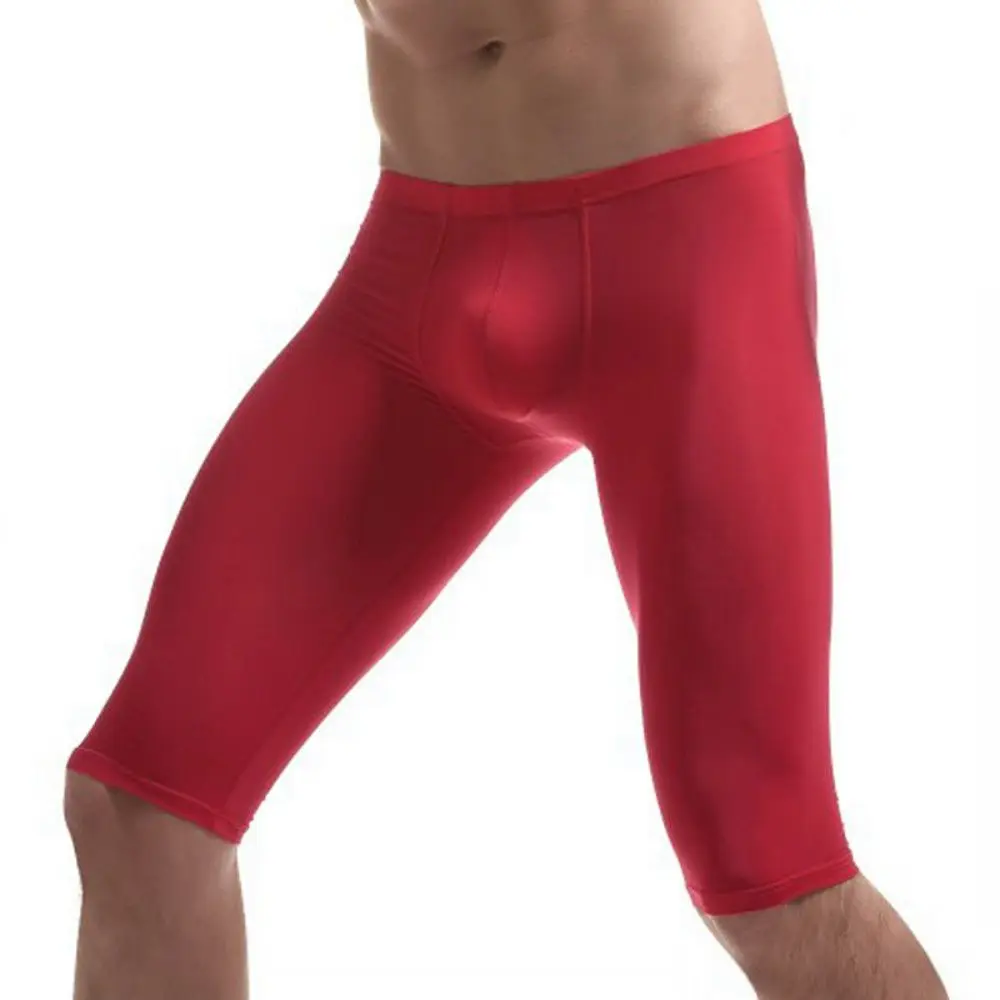 Mens Warm Breathable Seamless Knee Protector Ice Silk Long Underwear Red M