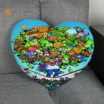 

plants vs zombies Heart Shape Pillow Cover Size 41x36cm,47x42cm 2017 New arrival Custom zipper Pillowcase Cover