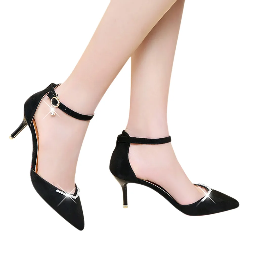 

SAGACE shoes woman sandals Thin Heels Nude Pointed Toe Imitation Diamond Ankle Strap High Heels Shoes summer high heels shoes
