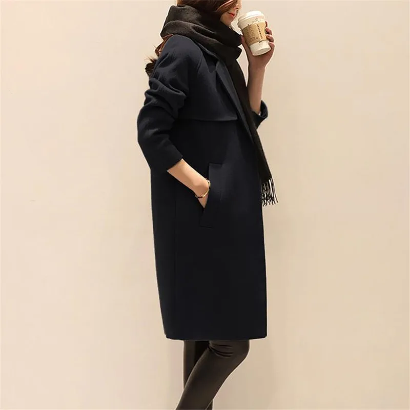 CBAFU black autumn winter coat warm lmitation cashmere