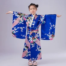 Черное платье-кимоно в японском национальном стиле для маленьких девочек детское танцевальное платье для выступлений для девочек Yukata с Obi цветок, размеры s, m, l, NK022