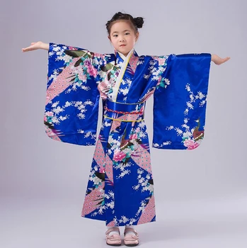 

Black Japanese National Baby Girl Kimono Dress Children Yukata With Obi Kid Girl Performance Dance Dress Flower S M L NK022