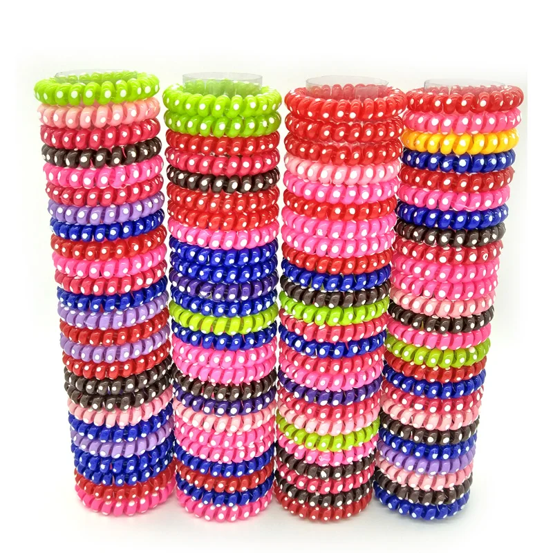 Lots 10 Pcs 5.5cm Dot Elastic Telephone Wire Hairband Hair Ties Rope Plastic Hair Bands Accessories